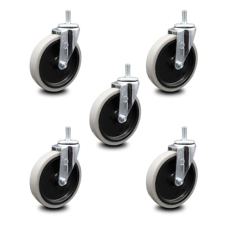 Service Caster 5 Inch Thermoplastic Rubber Wheel 1/2 Inch Threaded Stem Caster SCC, 5PK SCC-TS05S510-TPRS-121315-5